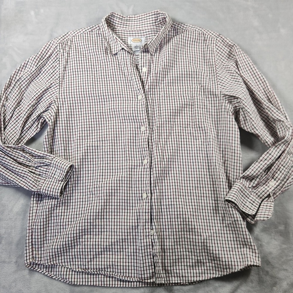 Talbots Womens Shirt Blouse White Red Green Gingham Check Long Sleeve Sz L‎